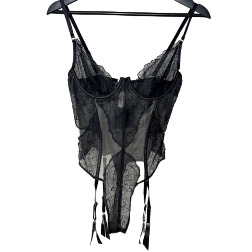 Savage X Fenty by Rihanna Black Lace & Tan Mesh Sheer Bodysuit Teddy Size Small